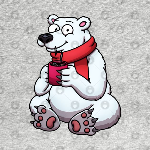 Cute Polar Bear In Red Scarf Drinking Hot Chocolate by TheMaskedTooner